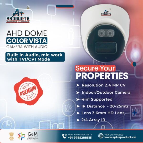 A+Products 2.4MP HD ColorVu Dome Camera 3.6mm With Audio(BI-CV-AHD-2.4-AD-D03)