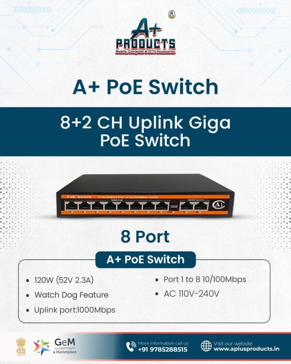 A+Products Poe Switch 8 Port (8 FE+ 2 GE Port)