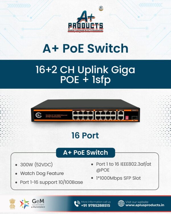 A+Products Poe Switch 16 Port (16 FE + 2 GE + 1 SFP Port)