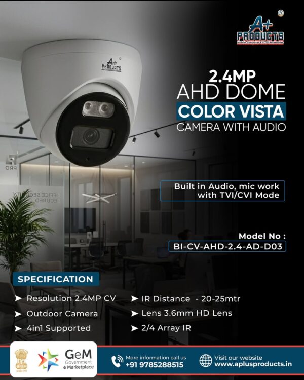 A+ PRODUCTS 2.4MP AHD COLOR VIEW DOME CAMERA 3.6MM WITH AUDIO