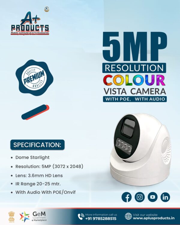 A+Products IP 5MP Dual Light Dome Camera 3.6mm With Audio