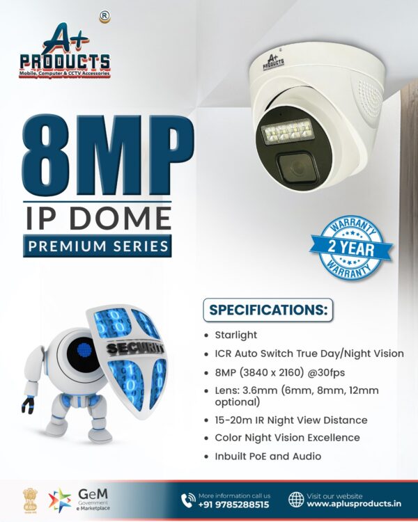 A+Products IP 8MP Dual Light Dome Camera 3.6mm With Audio