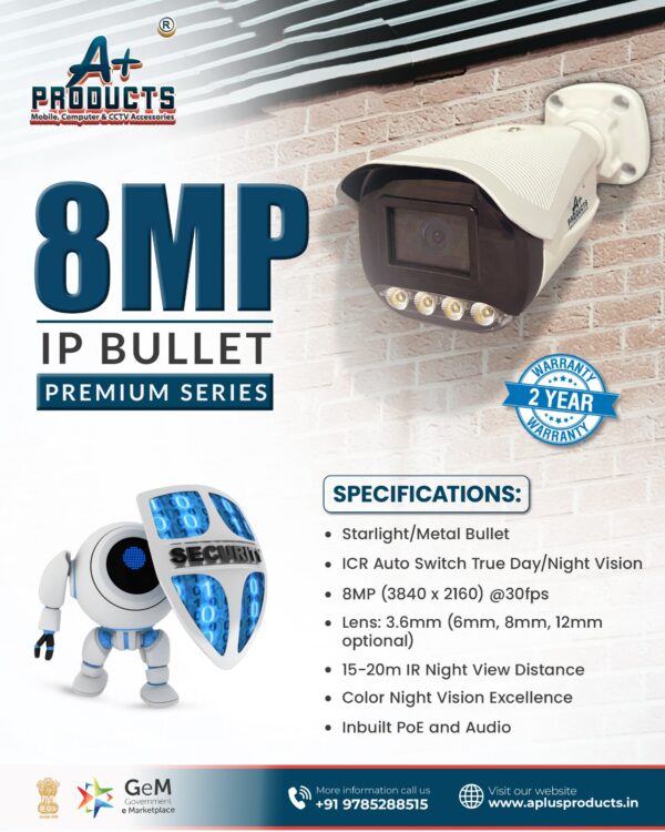 A+Products IP 8MP Dual Light Bullet Camera 3.6mm With Audio